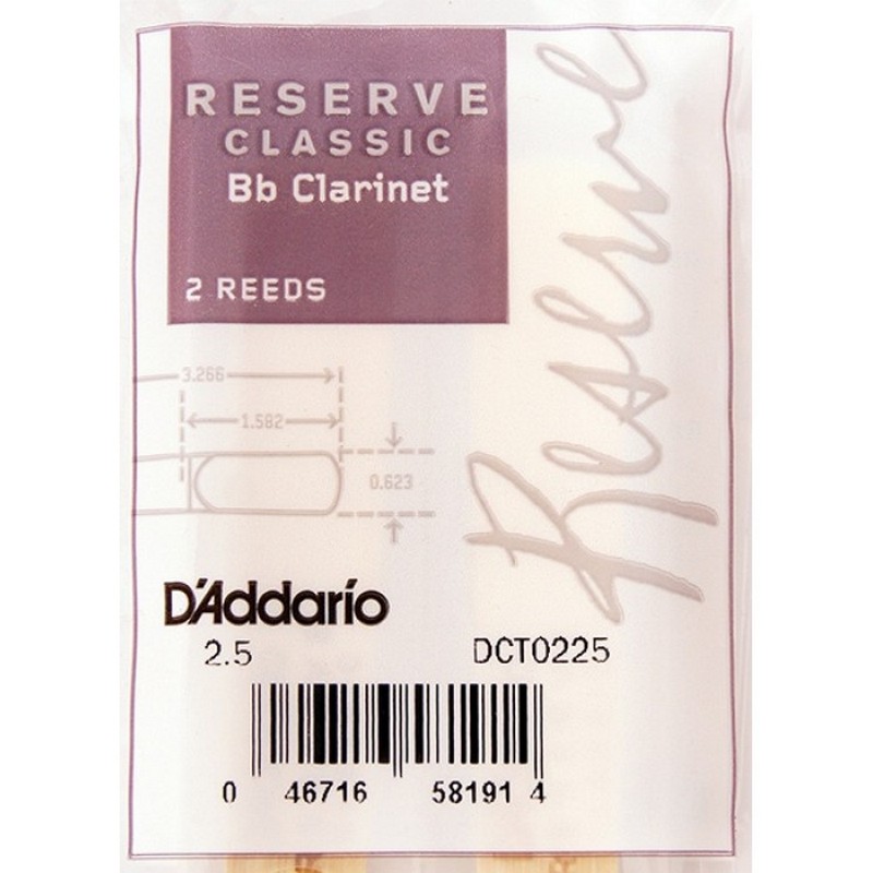 Rico DCT0225 Reserve Classic Трости для кларнета Bb, размер 2.5, 2шт.