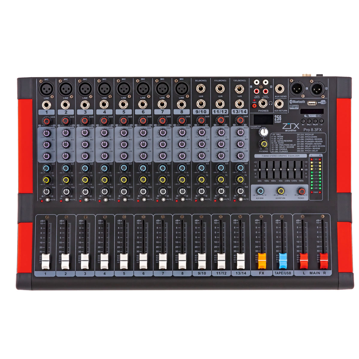 ZTX audio Pro 8.3Fx микшерный пульт 8mono, 3stereo канала с  MP3/SD/DSP/BT/USB купить в интернет-магазине 3tone.me