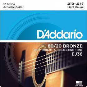 Набор струн для 12-струнной акустической гитары D`ADDARIO EJ36