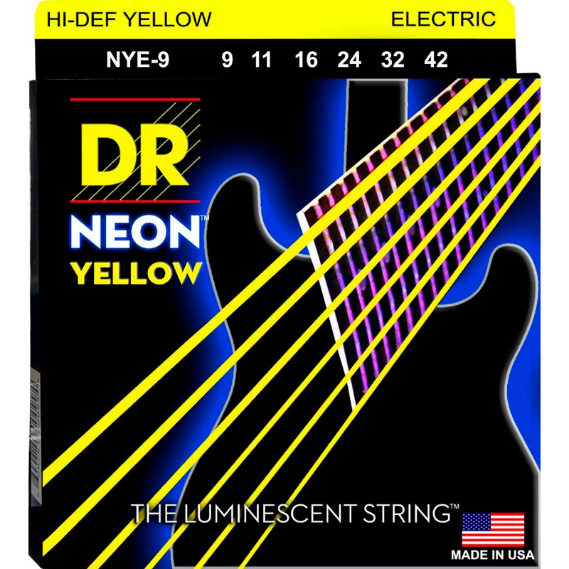 DR Strings NYE-9 NEON HiDef Yellow Набор струн для 6-струнной электрогитары, размер 9-42