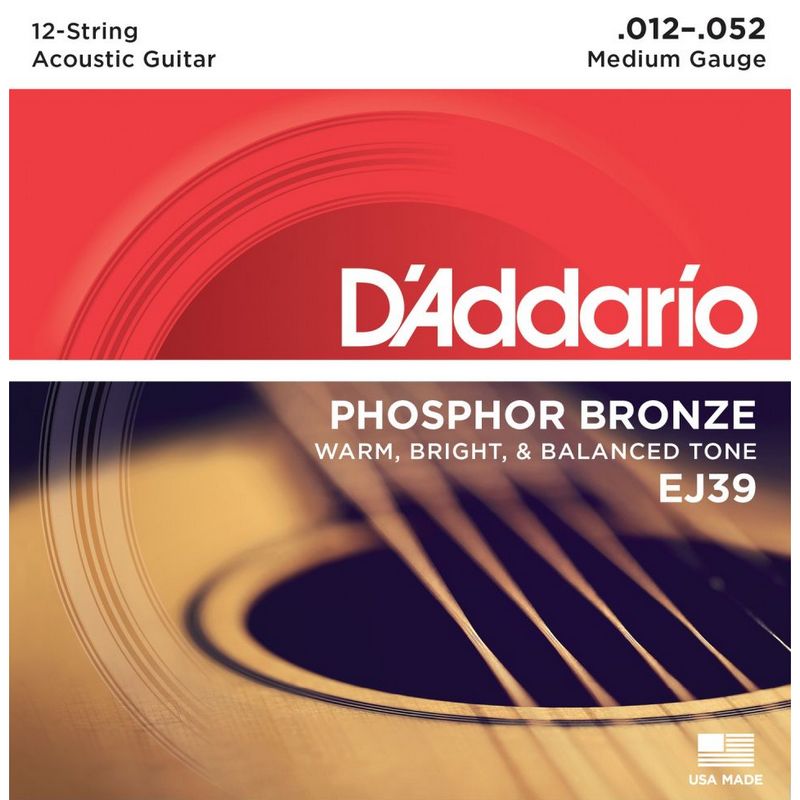 D'Addario EJ39 Набор струн для 12-струнной акустической гитары, размер 12-52