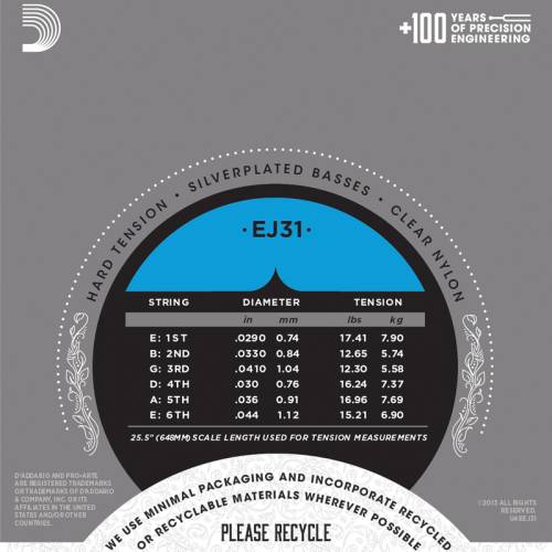 Набор струн для 6-струнной классической гитары D`ADDARIO EJ31