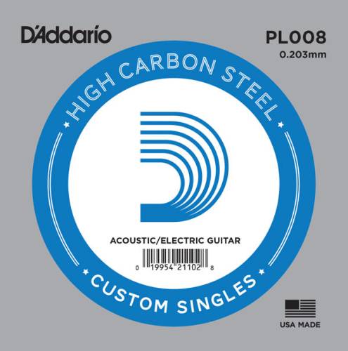 D'Addario PL008 Plain Steel отдельная струна без обмотки, сталь 008