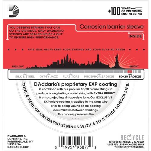 Набор струн для 6-струнной акустической гитары D`ADDARIO EXP12