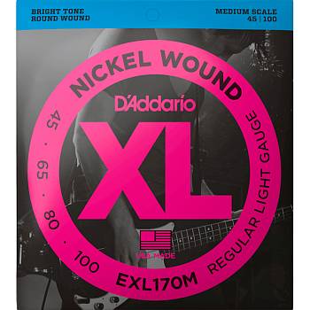 D'Addario EXL170M Набор струн для 4 струнной бас-гитары (45 - 100), никель
