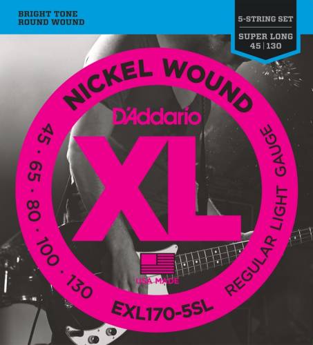 D'Addario EXL170-5SL Набор 5 струн для баса, электрик, никель, SuperLongScale, Soft 045.065.080.100.