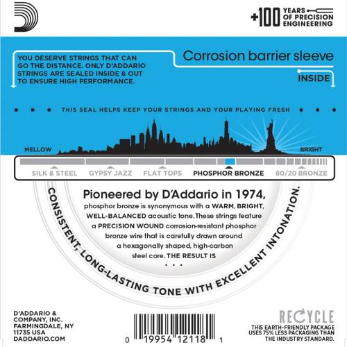 Набор струн для 12-струнной акустической гитары D`ADDARIO EJ38