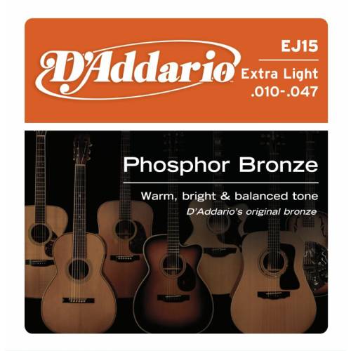 Набор струн для 6-струнной акустической гитары D`ADDARIO EJ15