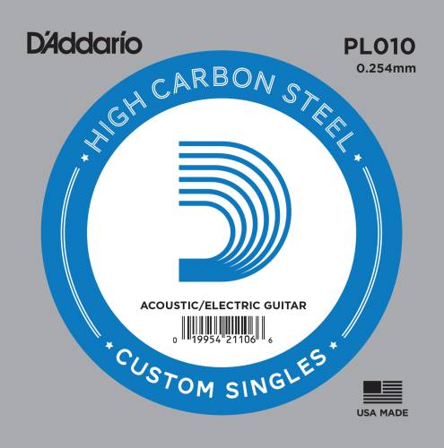 D'Addario PL010 Plain Steel отдельная стальная струна без обмотки 0.010