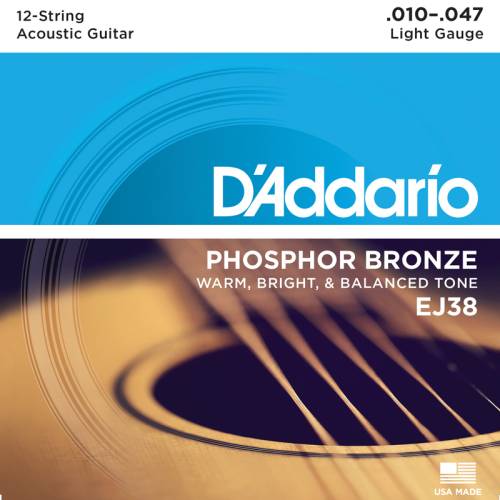 Набор струн для 12-струнной акустической гитары D`ADDARIO EJ38