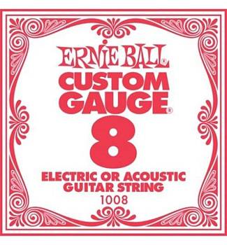 .008 Plain Steel Electric or Acoustic Guitar Strings 6 Pack