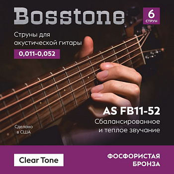 Bosstone AS FB11-52 Набор струн для акустической гитары, фосфористая бронза, калибр 11-52