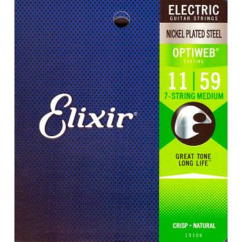 Elixir 19106 Optiweb Набор струн для 7-струнной электрогитары, размер 11-59