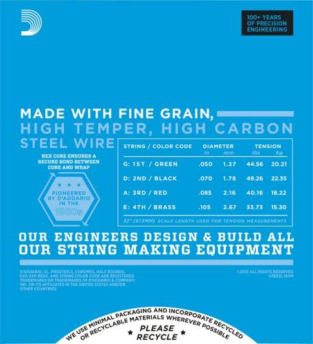 D'Addario EXL160M Набор 4 струн для бас-гитары никель 050-105