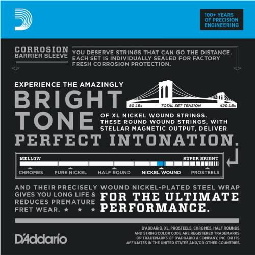 Набор струн для 4-струнной бас-гитары D`ADDARIO EXL170TP