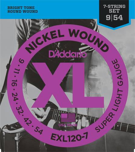 Набор струн для 7-струнной электрогитары D`ADDARIO EXL120-7