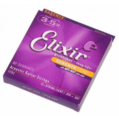 Elixir 11152 NanoWeb Набор струн для 12- струнной акустической гитары, размер 10-47